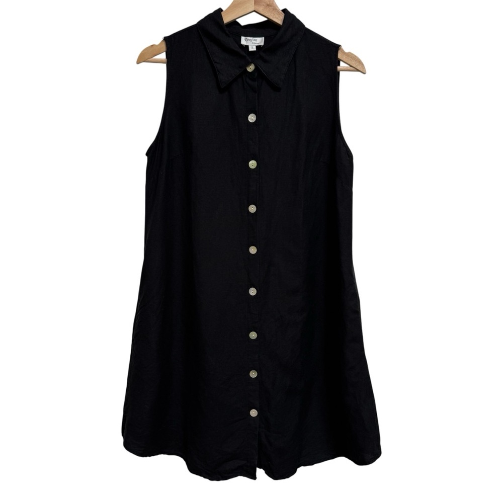 Toofan 100% Linen Shirt Mini Dress Button‎ Back A-Line Travel Lagenlook
